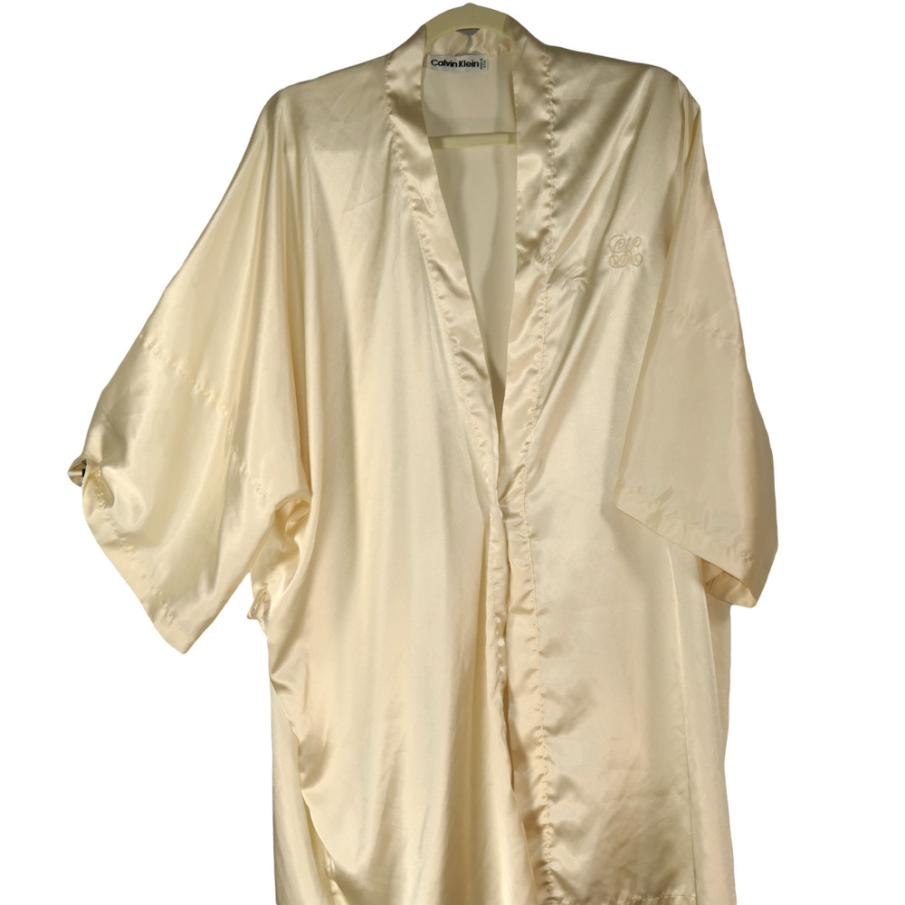 Vintage Calvin Klein Womens Robe One Size Ivory Single Stitch Monogram CK Tunic - Picture 1 of 9